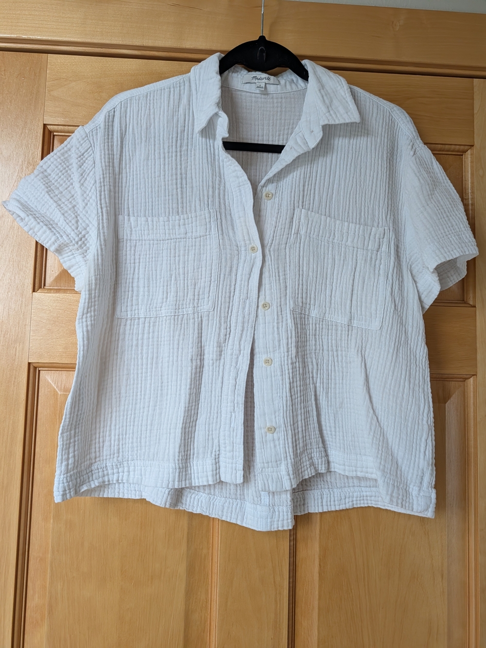 Madewell Textured White Short-Sleeve Button-Down Shirt